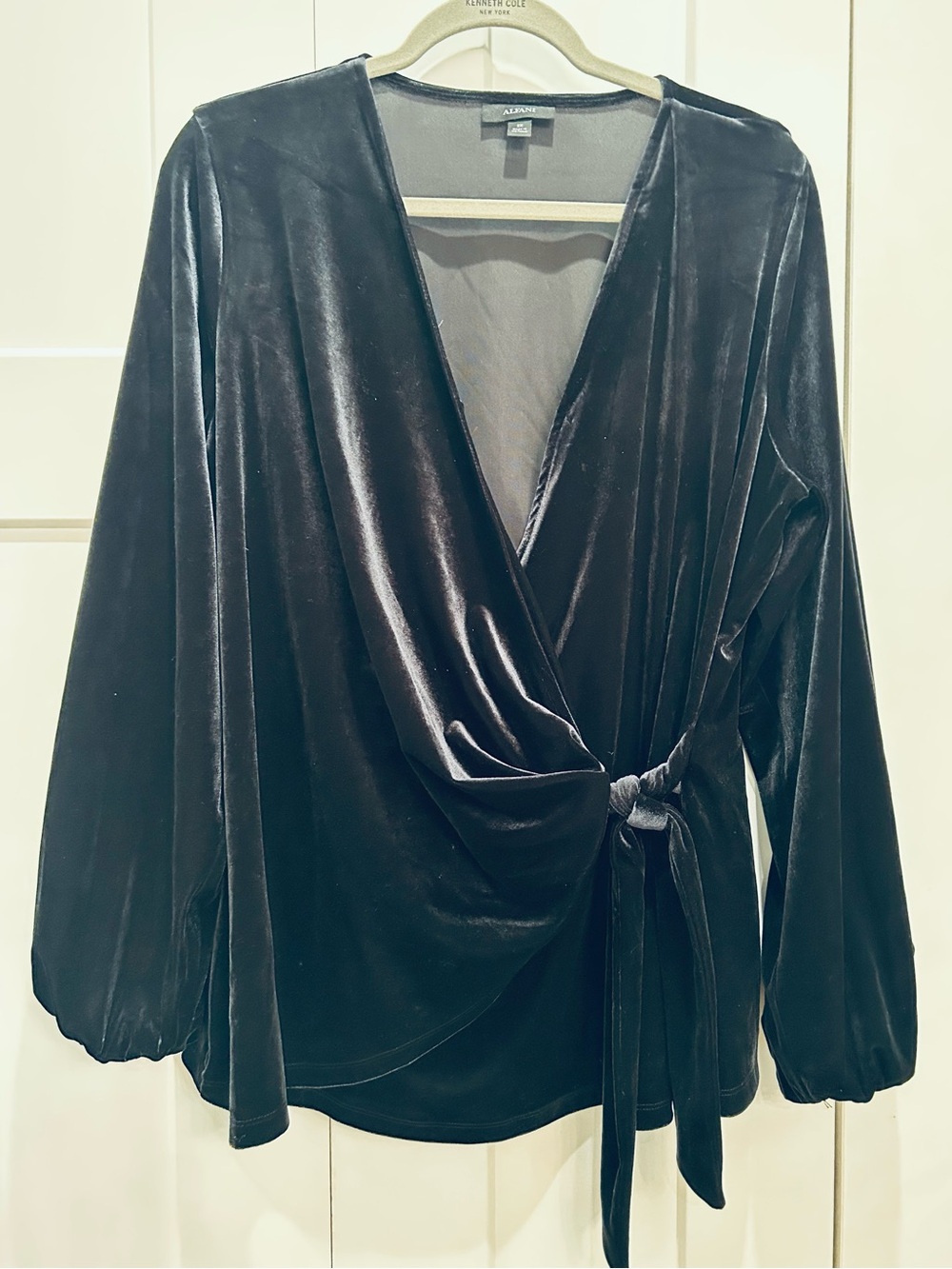 Alfani Black Velvet Wrap Top with Side Tie